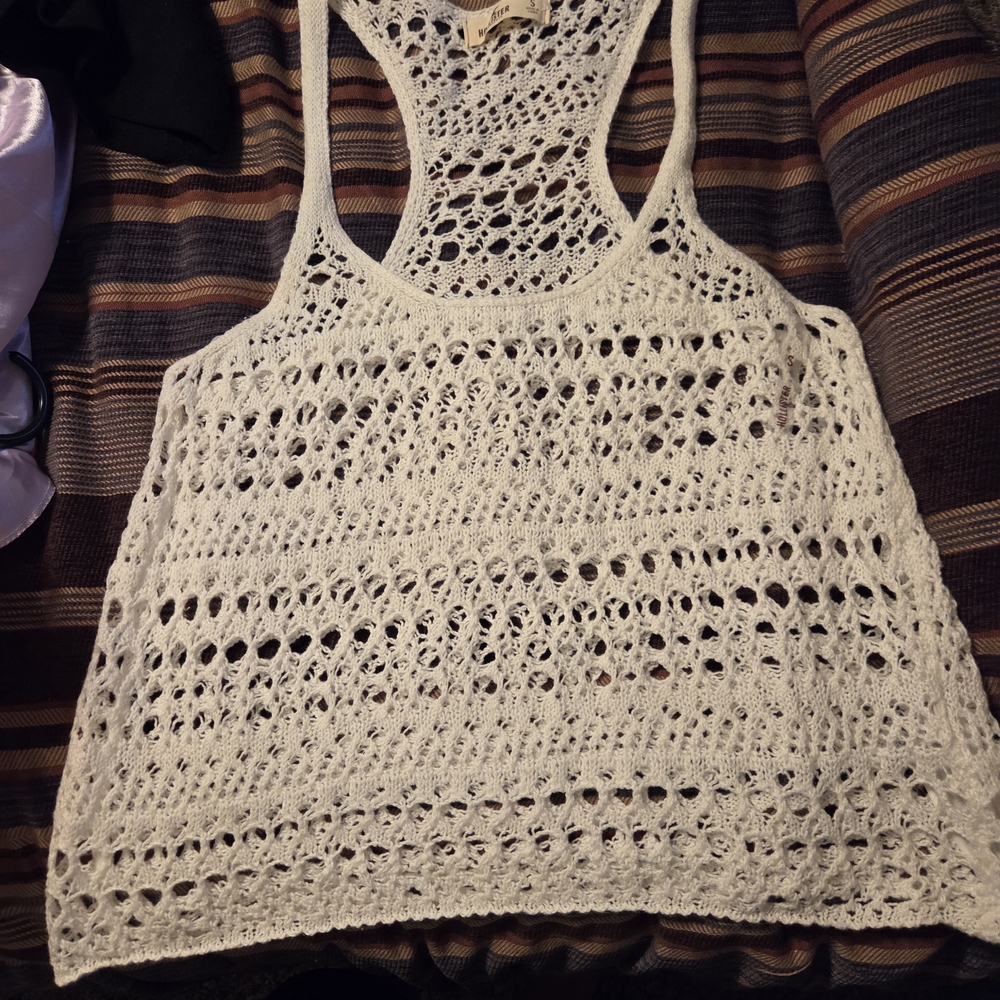 Hollister White Crochet Tank Top